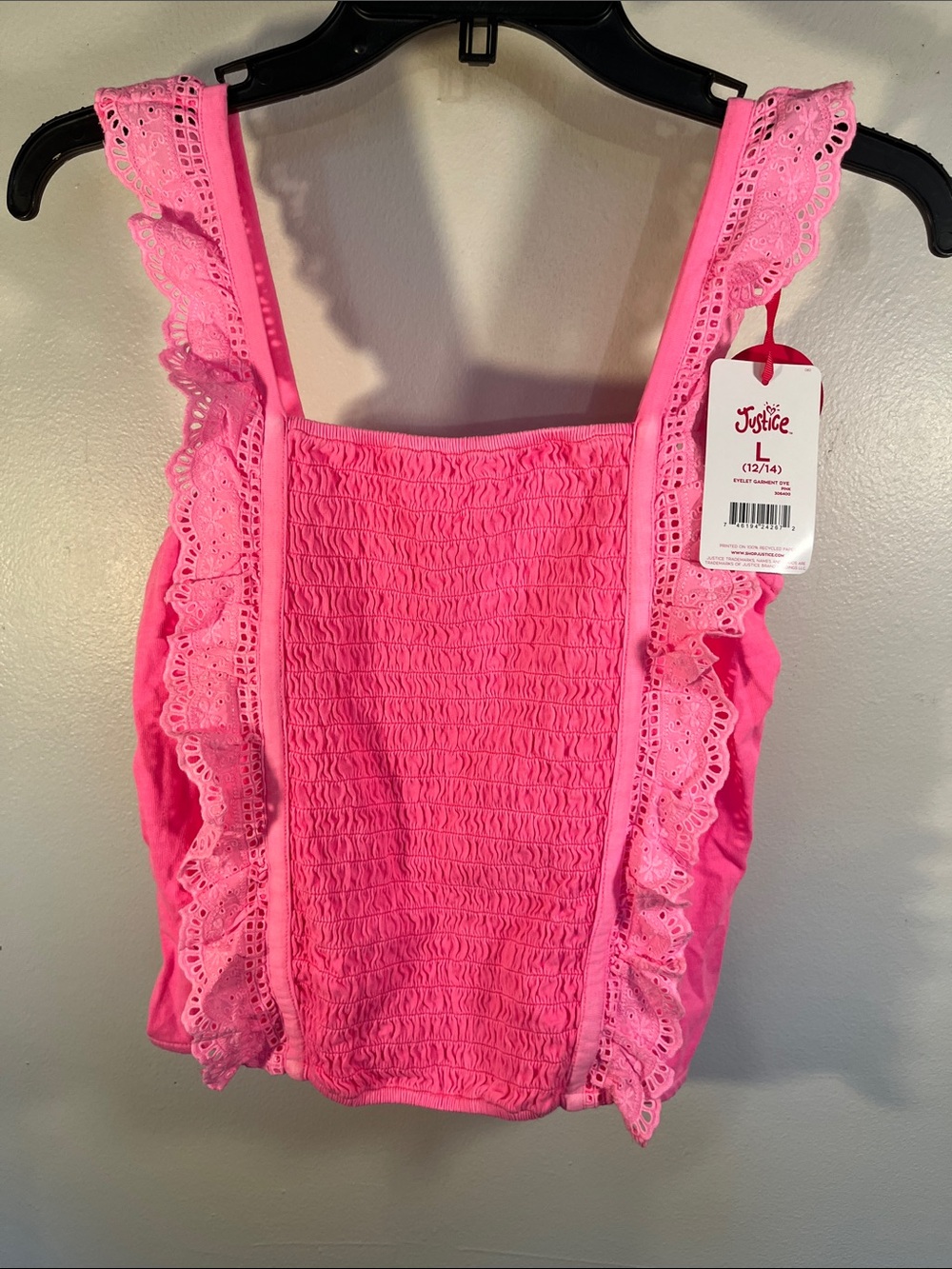 Justice Girls Hot Pink Ruffle Smocked Tank Top